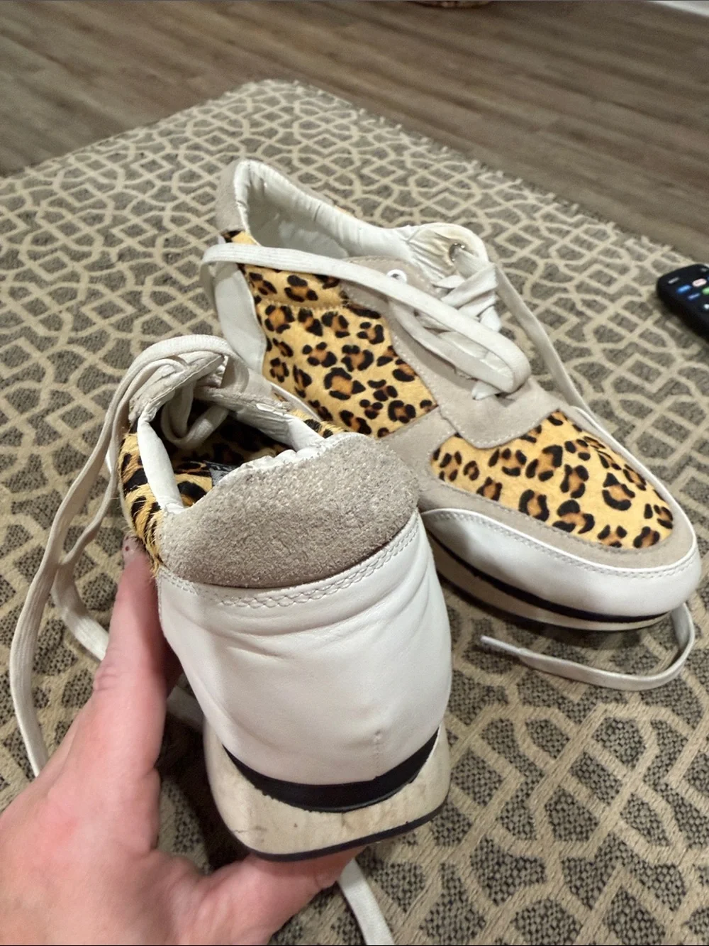 Vintage Havana Leopard-Print Suede Accent Sneakers in Beige & Black